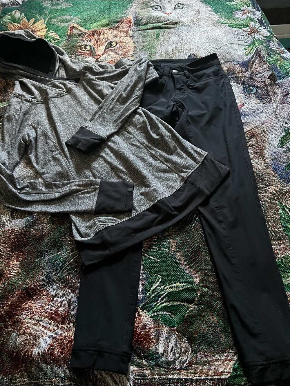 Women's Black Stretch Pull-On Pants - Casual Everyday Comfort and Hoodie